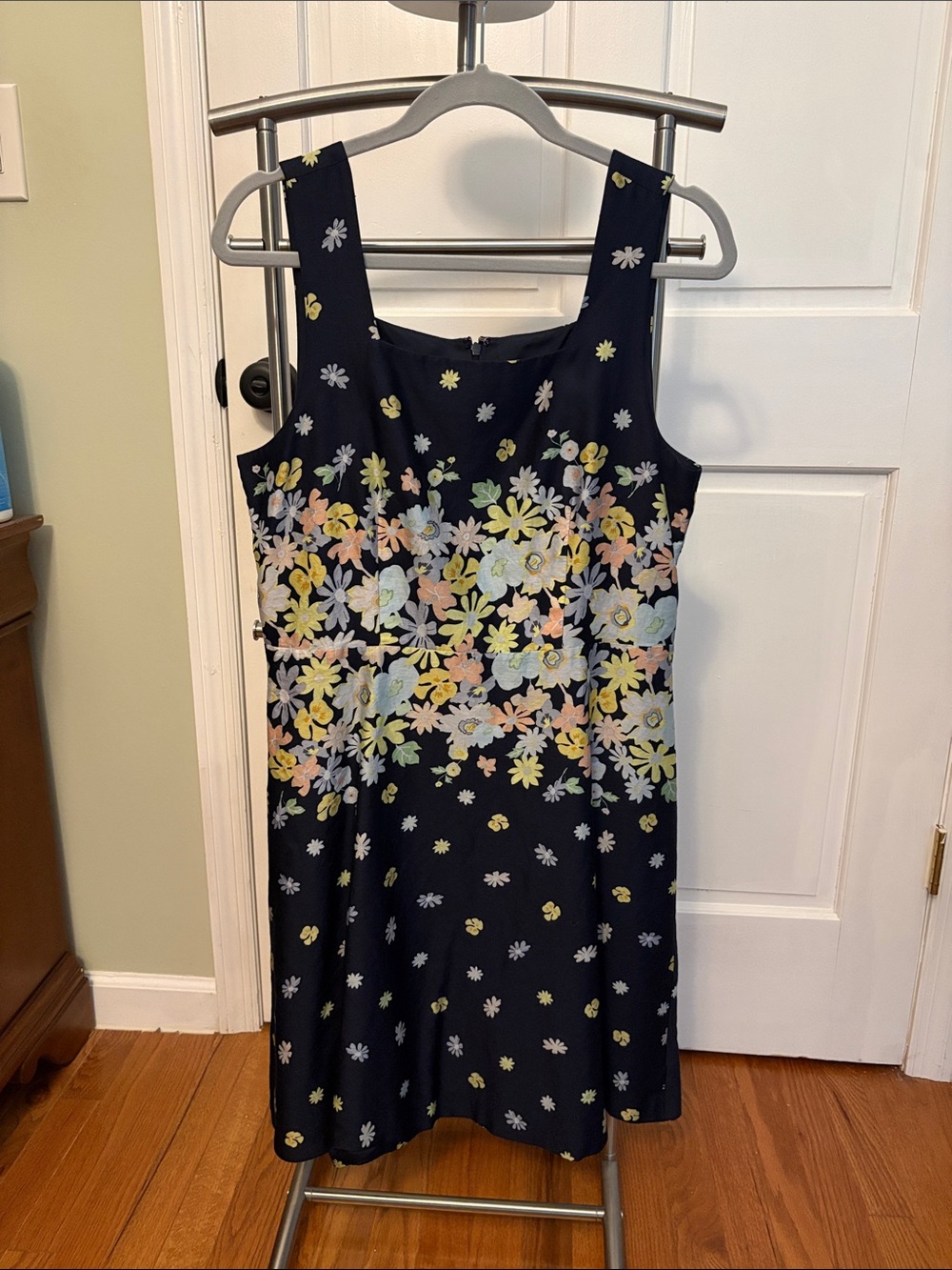 LOFT Navy Floral Fit-and-Flare Sleeveless Dress